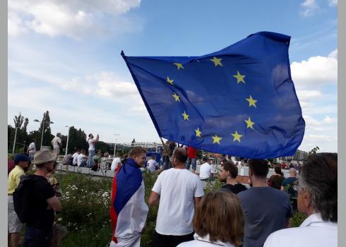 Die Demonstranten zeigen ihre pro-europäische Haltung.